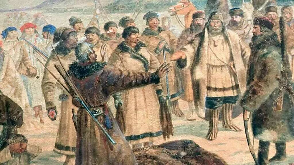 Люди земли сибирской. Ясак 17 век Сибирь. Сбор Ясака Сибирь 17 век.