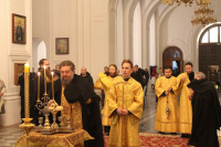 Богослужение в день памяти мучеников Платона и Романа в Крестовоздвиженском соборе.